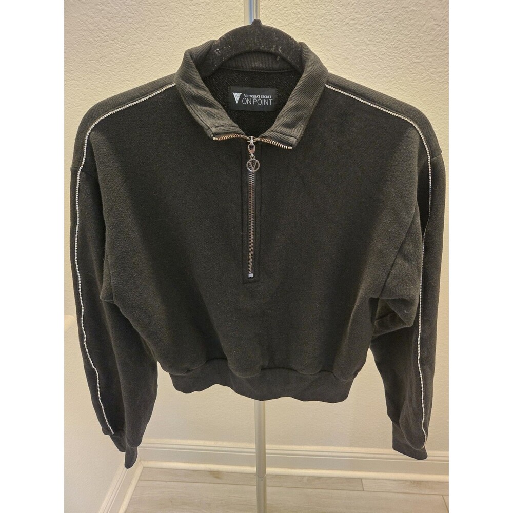 Victoria's Secret Bling Rhinestone Size M Crop Quarter Zip Sweatshirt Womens